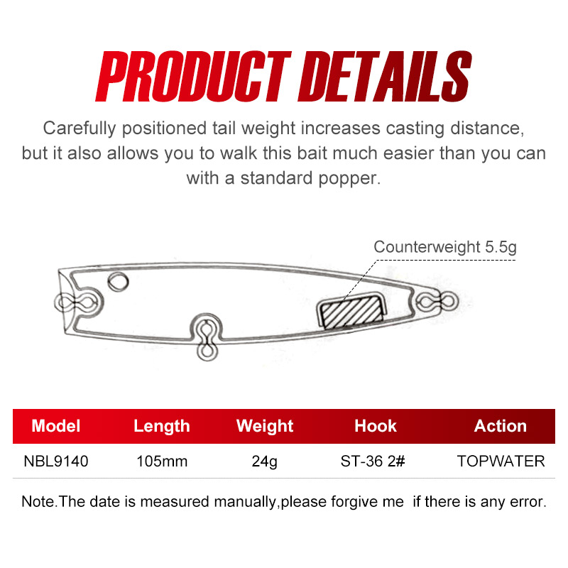 Noeby 105mm 24g Topwater Poppe - Fishing Lure Popper review and price